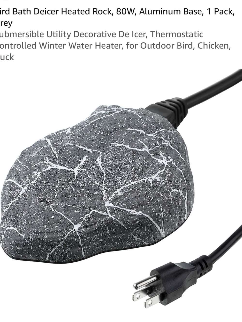 Heated Decorative Rock Bird Bath Deicer - Gray Marble Rock Design